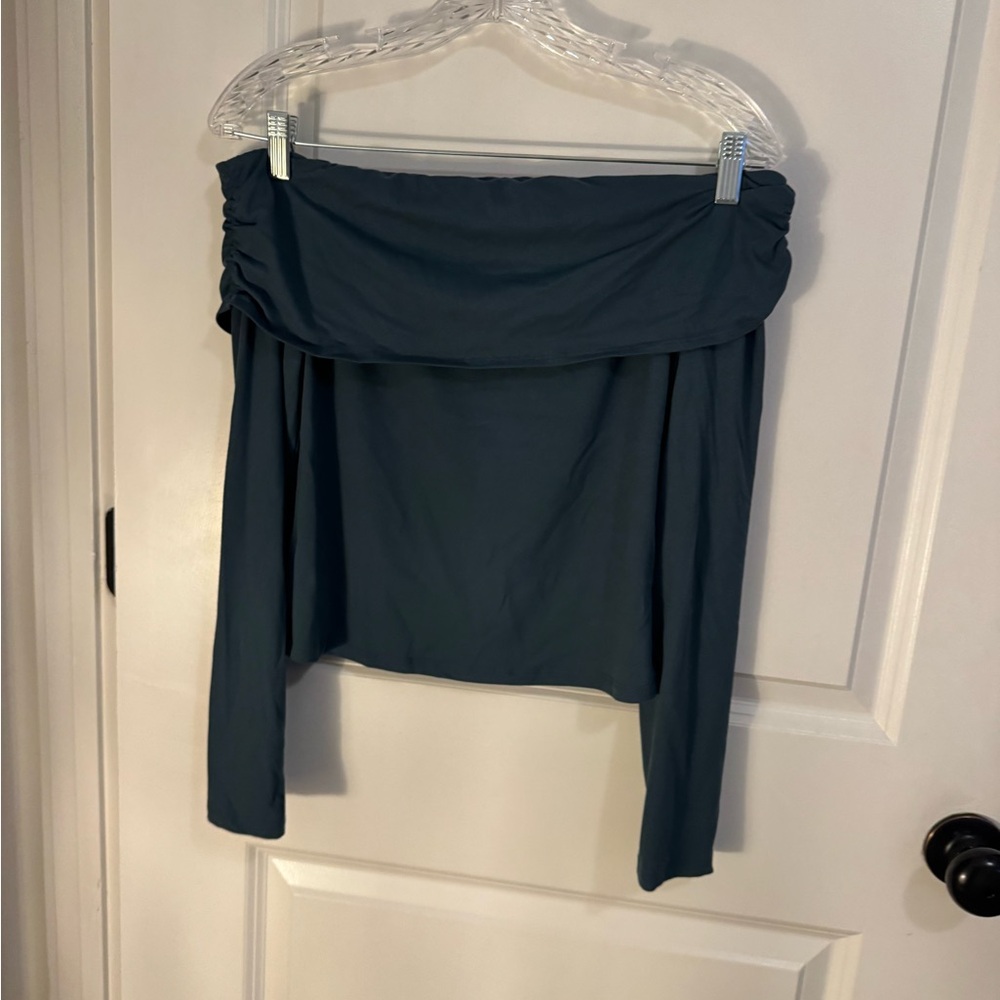 Off the shoulder blue top